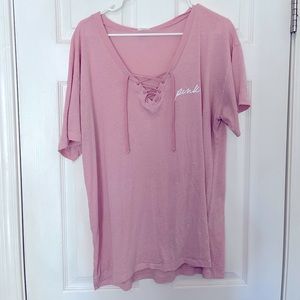 Victoria’s Secret Pink lace up cotton tee size L